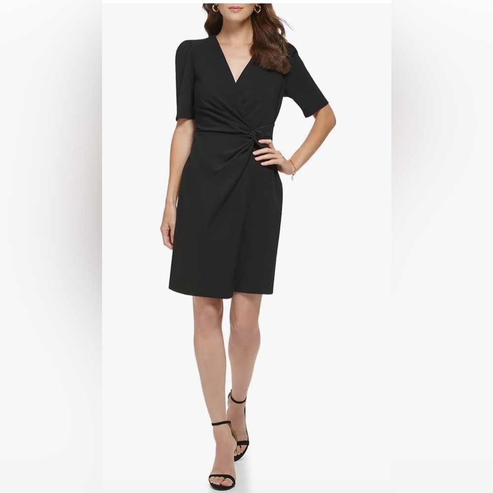 DKNY Women's Side Knot Short Length V-Neck Dress
